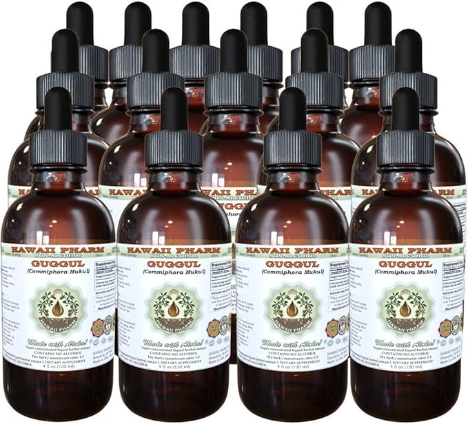 Hawaii Pharm Guggul Alcohol-Free Liquid Extract Guggul (Commiphora Mukul) Unprocessed Gum Resin Glycerite Natural Herbal Supplement 15x4 oz