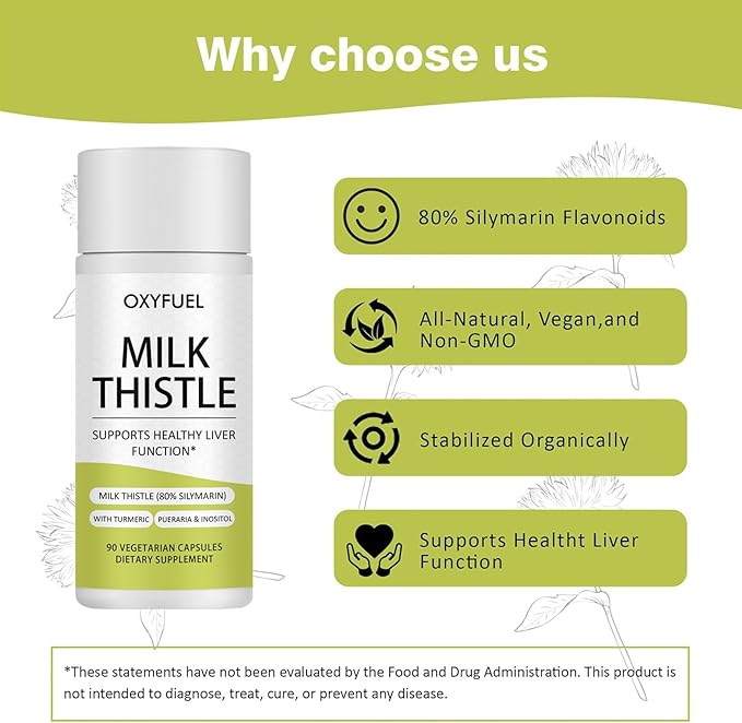 OXYFUEL Silymarin Milk Thistle 300mg Extract with Vitamin C Liver Repair Support 90 Capsules（1Pc）