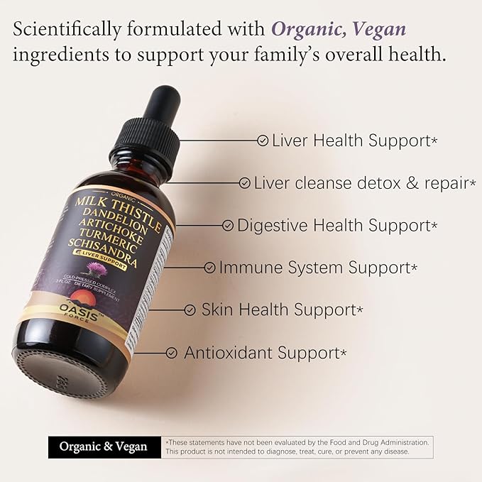 Organic Milk Thistle Extract Liquid for Liver Cleanse Detox &amp Repair Silymarin Milk Thistle Drops Supplement with Dandelion &amp Artichoke for Liver Support Vegan Alcohol-Free 2 FL OZ