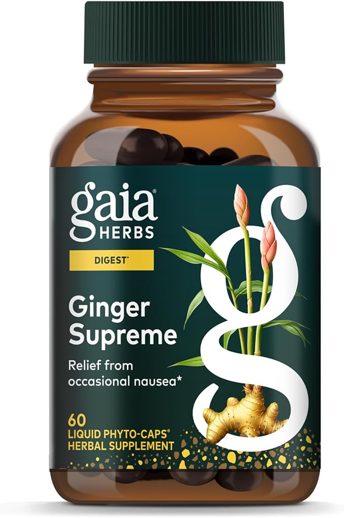 Gaia Herbs Ginger Supreme - Supports Healthy Digestion &amp Relieves Occasional Nausea* - with Organic Ginger Root &amp Turmeric Root - 60 Vegan Liquid Phyto-Caps (60 Servings)