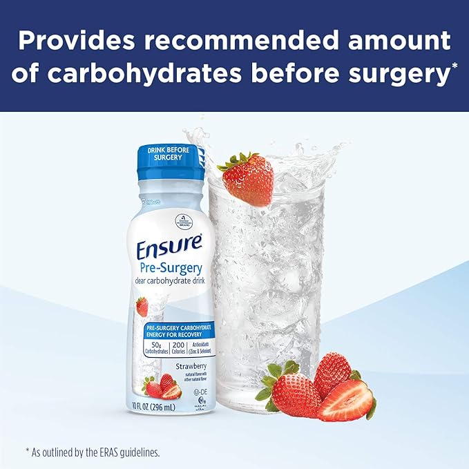 Juven Therapeutic Nutrition Drink Mix Powder for Wound Healing Support Includes Collagen Protein Unflavored 30 Count &amp Ensure Pre-Surgery Clear Carbohydrate Drink Strawberry 10 Fl Oz (Pack o