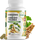 GreeNatr Ginko Biloba &amp Panax Ginseng Supplement - Red Ginseng Brain Supplement for Memory and Focus - Ginkgo Biloba Supplements for Good Vision Immune System and Improved Blood Flow - 120 Tablet