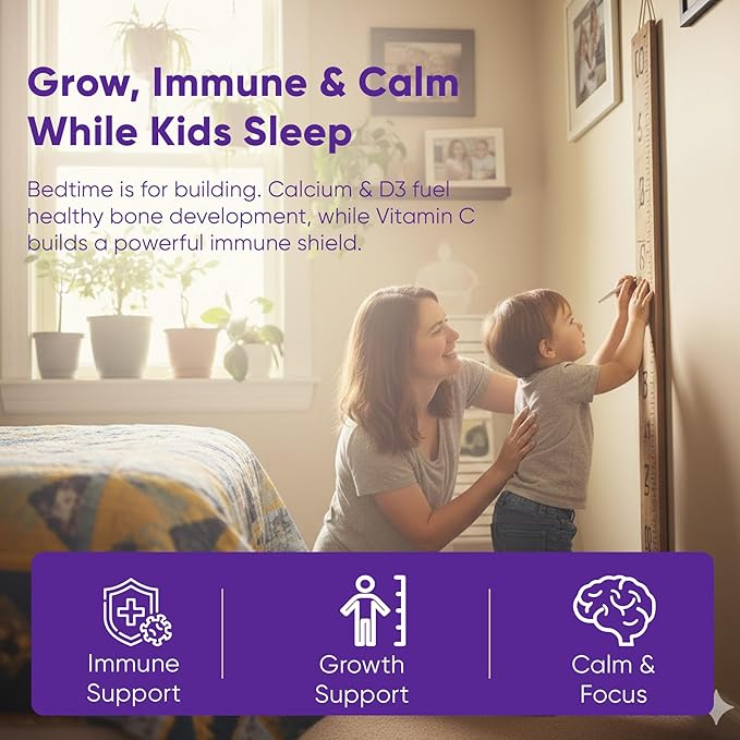 Kids Sleep Gummies - Magnesium Glycinate for Kid Melatonin Free Nighttime Gummies | with Vitamin C for Immune Calcium &amp D3 for Growth | GummieJel Liquid-Filled Melatonin Alternative 60ct