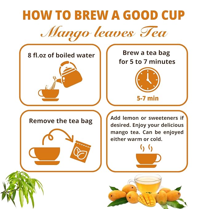 VIDA FARM 125 Mango Tea Bags 100% Natural Dried Mango Leaves Herbal Tea Bags Handpicked Leaves Tea No Sugar No Caffeine Vegan