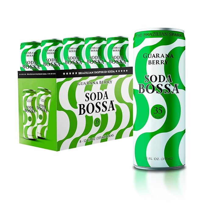 Soda Bossa Sparkling Soda Guarana Flavor Low-Calorie Gluten Free &amp Guilt-Free Sparkling Soda Drink - Natural Soda - Craft Soda 8-12 FL OZ Cans/Box (Pack of 1 Box)
