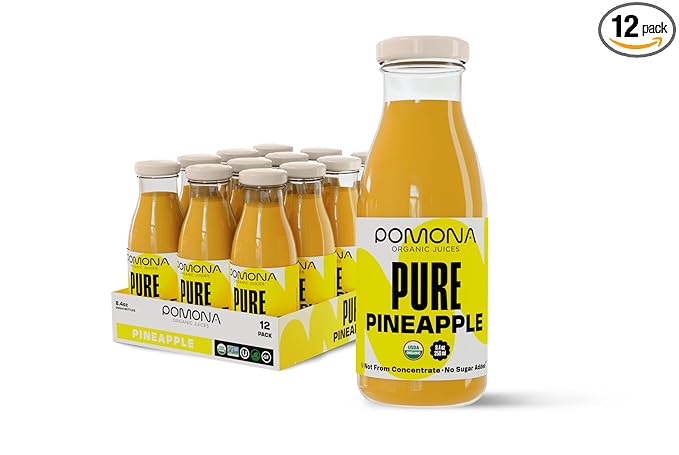 Pomona Organic Juices Pure Pineapple Juice 8.4 Ounce Bottle (Pack of 12) Cold Pressed Organic Juice Non-GMO No Sugar Added Not from Concentrate Gluten Free Kosher Certified Preservative Free
