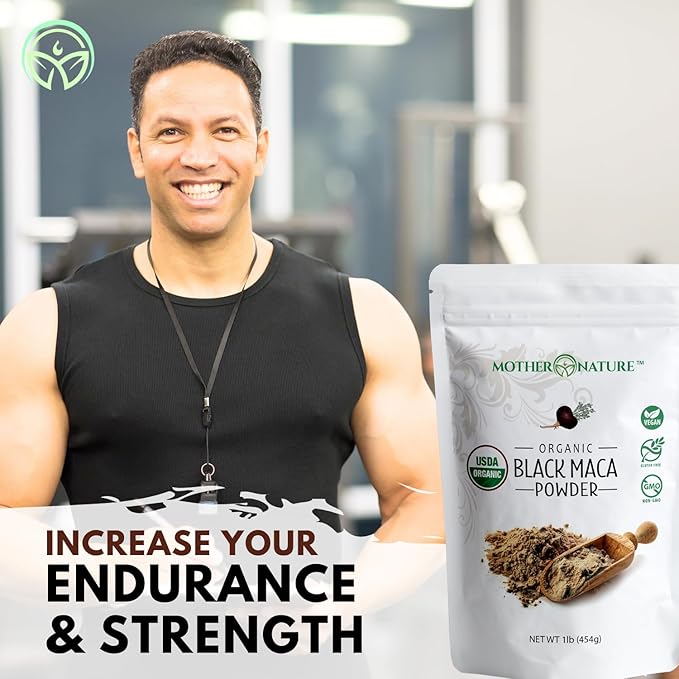 Black Maca Root Powder - Organic Peruvian Maca for Men - Strength Endurance &amp Performance Support - Raw Non-GMO USDA Certified - 16oz Bulk Supply
