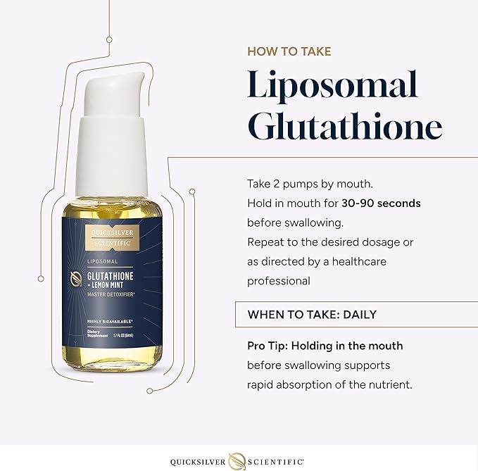 Quicksilver Scientific Liposomal Glutathione - Superior Absorption Oral Glutathione Supplement for Detox &amp Immune Support - Lemon Mint (1.7 fl oz)