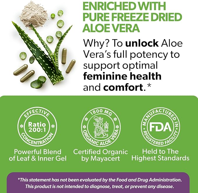 Intimate Rose Aloe Vera Capsules - IC Supplements - 200x Concentrate Pure Aloe Vera + D-Mannose + Calcium - Easy to Swallow Aloe Pills