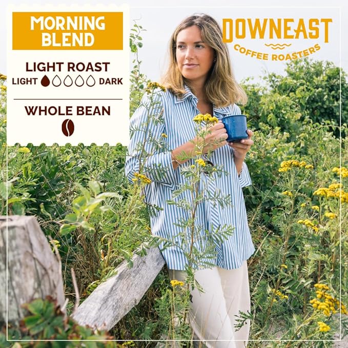 Downeast Coffee Roasters Whole Bean Coffee - Morning Breakfast Blend Light Roast 100% Arabica Coffee - Smooth Bright and Balanced - Select Central and South American Highlands (2lb Bag)