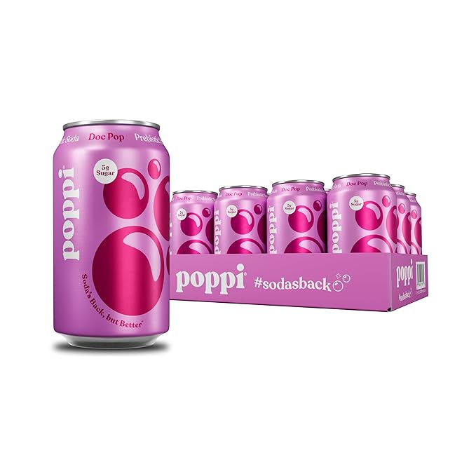 Poppi Sparkling Prebiotic Soda Beverage with Apple Cider Vinegar Seltzer Water and Fruit Juice Doc Pop Flavor 12 Fl Oz Pack of 12 Packaging May Vary