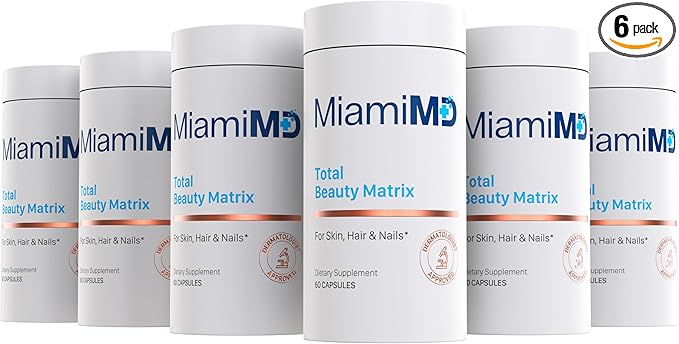 MiamiMD Total Beauty Matrix Collagen Supplements for Women - Collagen Capsules with Vitamin C for Hair Skin and Nails - Cruelty Free - (60 Capsules) - 6 Pack