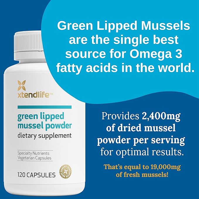 Xtend-Life | Green Lipped Mussel Powder | Extra Strength New Zealand Green Lipped Mussel 2400mg per Serving | for Joint Health &amp Inflammation Management | 120 Capsules (one Month Supply)