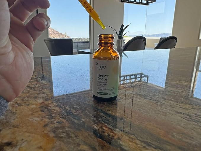 LUV health Neuro Drops – Nerve Pain Support &amp Joint Comfort with Lion’s Mane Curcumin Cordyceps &amp Reishi – Organic Adaptogens – Vegan Non-GMO Made in USA - 30 Servings