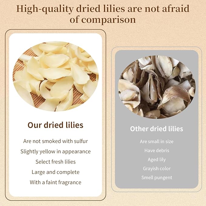 Wanhua Hall Dried lily Bulb Tea Bai He 8.5oz/240g (120g*2) Lily Bulb Pure Natural Dried Lily Buds for Cooking Chinese Sulfur-Free Food Making Porridge百合干 龙牙百合 百合
