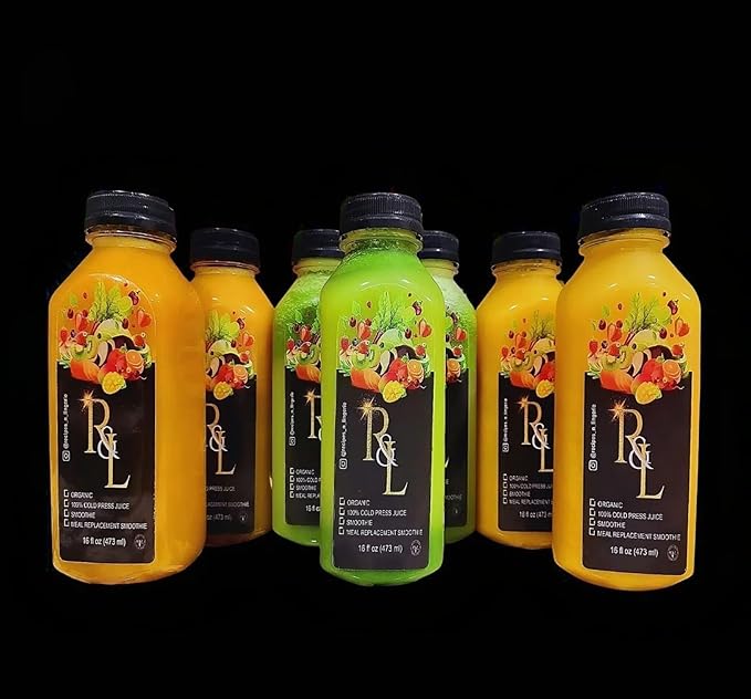 RL-Cold Pressed Juices (16oz Cold Pressed Juices-Pick Me Bihh-(Pick 3 or 4 of the following)-Carrot Broccoli Celery Spinach Kale Green Apple Blueberry Ginger Beets turmeric strawberry Or