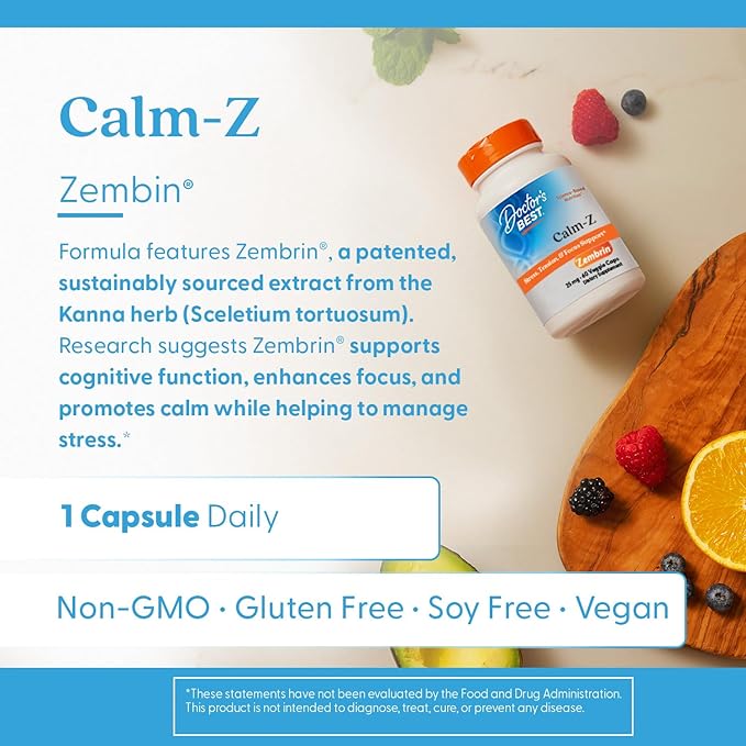 Doctor's Best Calm with Zembrin Stress &amp Mood Support 25mg Veggie Caps 60Count