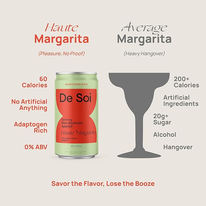 De Soi Happy Hour Duo Mocktails NA Drinks 12 pack - Adaptogen Drink Sparkling Drink with Calming Botanicals Mocktail Drinks Gluten Free No Artificial Flavors - (Haute Margarita + Spritz Italiano)