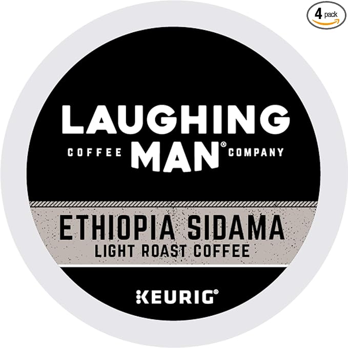 Laughing Man Ethiopia Sidama Keurig Single-Serve K Cup Pods Fair Trade Light Roast Coffee 88Count Ethiopia Sidama 22 Count (Pack of 4)