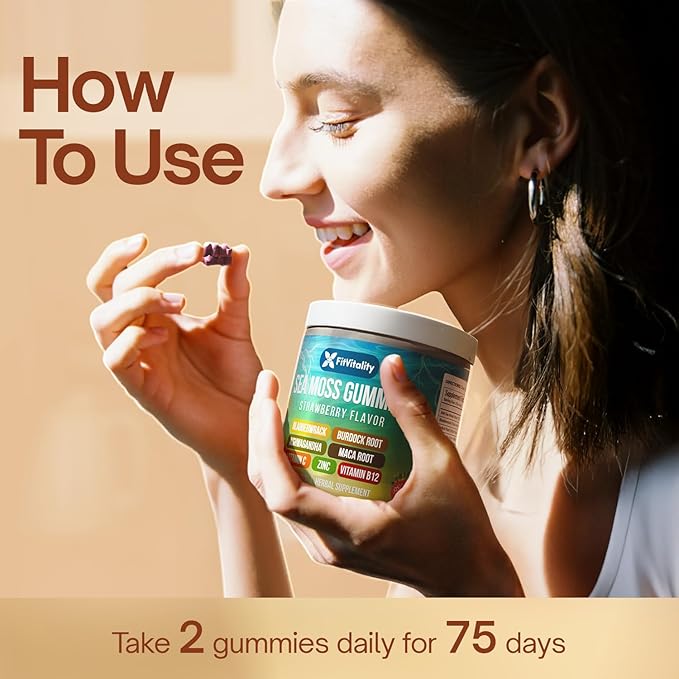 150 Sea Moss Gummies | Strawberry Flavor Vegan Gummies | Extra Rich 9-in-1 Formulation with Irish Sea Moss Elderberry Bladderwrack Burdock Ashwagandha Maca Zinc B12 | Energy &amp Immune Suppor