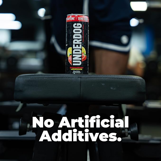 Underdog Performance Energy Drink Strawberry Lemonade Nootropics Green Tea Extract Citrulline Clean Sugar Free Fast &amp Slow Release 249mg Caffeine per Serving No Artificial Additives 12 Pac
