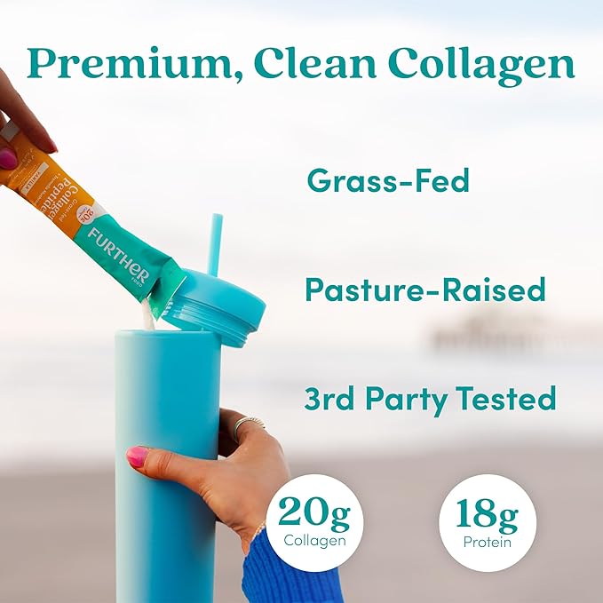 Further Food Vanilla Collagen Peptides Powder with Tremella Mushroom – 100% Grass-Fed Hydrolyzed Type 1 &amp 3 20g of Collagen per Serving Supports Skin Hair Nails &amp Joints Stick Packs 8.8