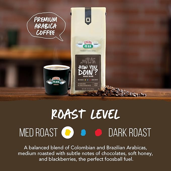 Central Perk Whole Bean Variety Pack - 100% Arabica Coffee Beans Includes Medium Medium Dark &amp Dark Roast Blends How You Doin Pivot &amp We Were On a Coffee Break 3 x 10oz Bags