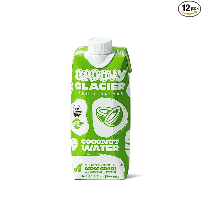 Groovy Glacier Coconut Water - Premium Quality Coconut Water - 16.9 Fl Oz - Pack of 12