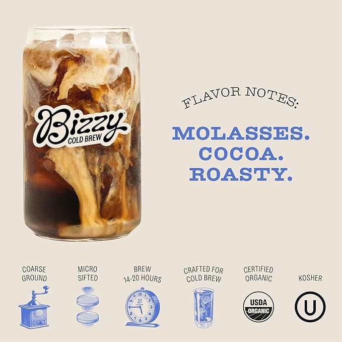 Bizzy Organic Cold Brew Coffee | Bundle | Coarse Ground Coffee | Dark &amp Bold 1 LB + Espresso Blend 1 LB | 2 Pack