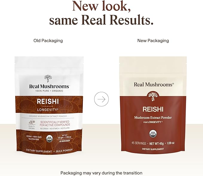 Real Mushrooms Reishi Mushroom Powder - Handpicked Organic Mushroom Extracts - Red Reishi for Tranquil Daily Wellness with Verified Beta Glucans Vegan Non-GMO No Grain Fillers 45 Servings