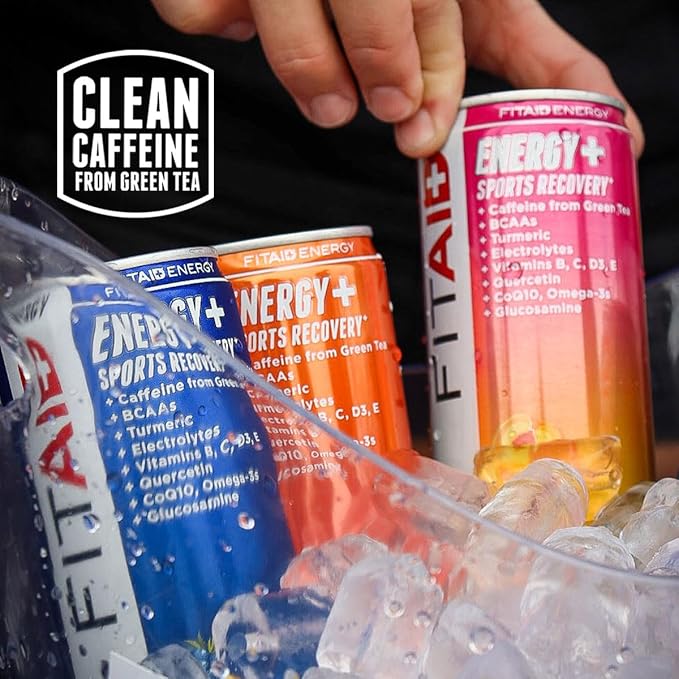 FITAID ENERGY 200mg Natural Caffeine Keto Blackberry Pineapple Omega-3s 15 calories Paleo Vegan &amp Gluten-Free No Artificial Sweeteners 12-oz. cans (Pack of 12)