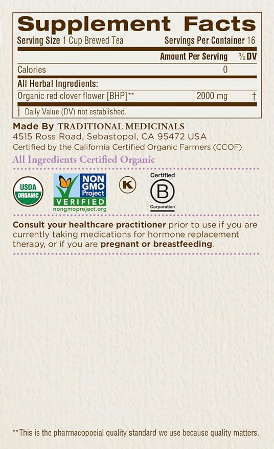 Traditional Medicinals Organic Red Clover Herbal Tea 16 Count (Pack of 6)