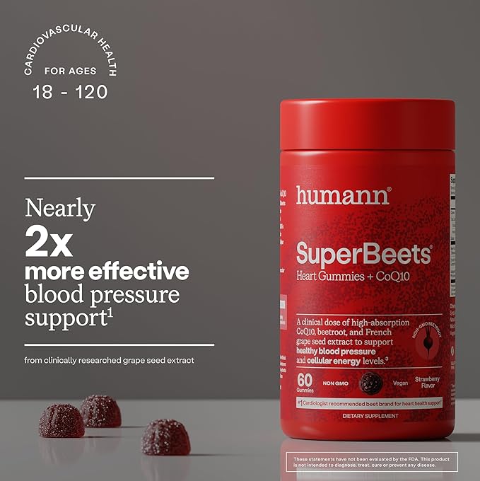 Humann SuperBeets Heart Gummies Advanced - CoQ10 150 mg Plus Beet Root Powder &amp Grape Seed Extract 120 Count