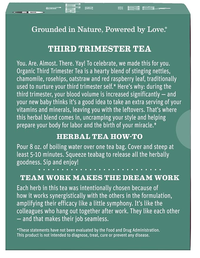 Earth Mama Organic Third Trimester Tea | Herbal Tea for Late Pregnancy Comfort + Childbirth Preparation | 96 Teabags | Caffeine Free &amp Non-GMO