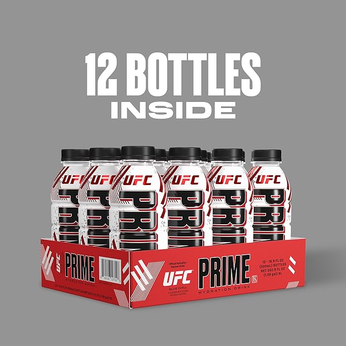 PRIME Hydration UFC Sports Drinks Electrolyte Enhanced for Ultimate Hydration 250mg BCAAs B Vitamins Antioxidants Low Sugar 16.9 Fl Oz 12 Pack