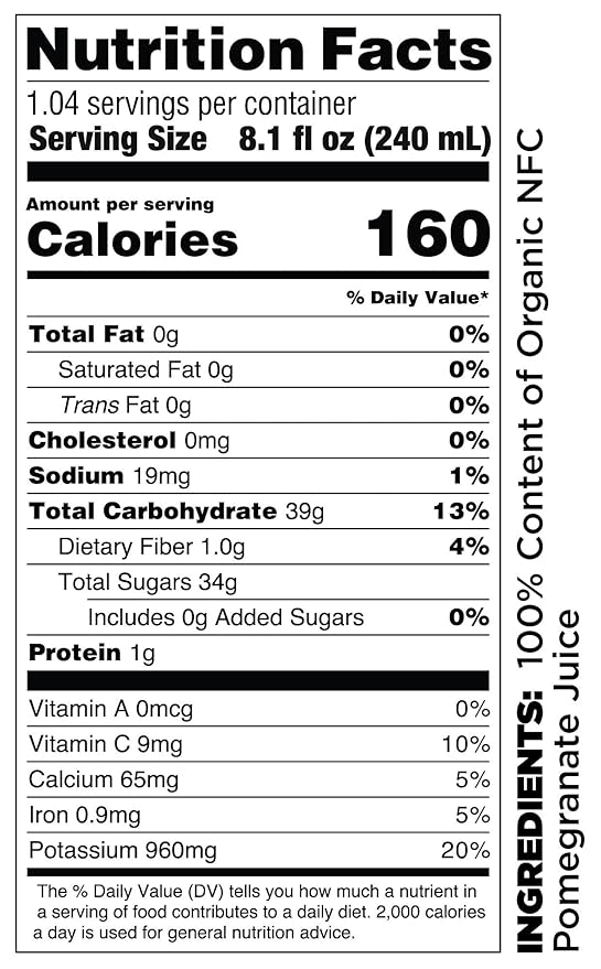Pure Pomegranate Juice 8.4 Ounce Bottle (Pack of 12) Cold Pressed Organic Juice Non-GMO No Sugar Added Not from Concentrate Gluten Free Kosher Certified Preservative Free