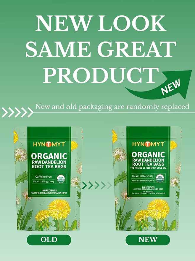 HYNTMYT Organic Raw Dandelion Root Tea Bags USDA Organic Tea Pure Dandelion Root Smooth &amp Mild Taste Caffeine Free 120 Count