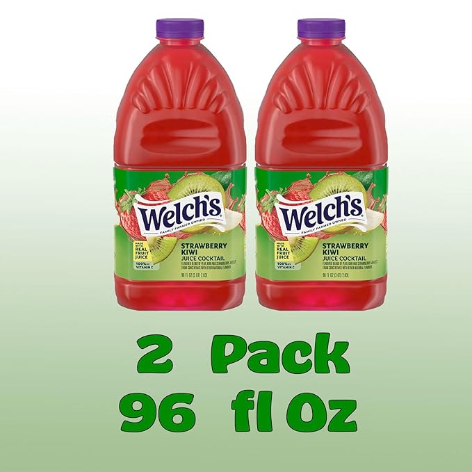 Welch's Strawberry Kiwi Juice Drink 96 fl oz Plastic Bottle 2 Pack + 15 Sugarcane Disposable Straws by KOOL8SHOP Infinite Deals