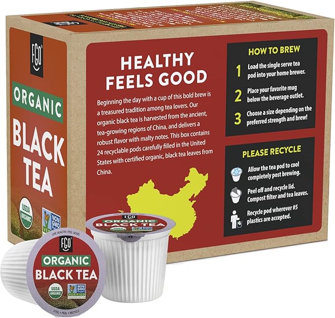 FGO Organic Black Tea K-Cup Pods for Keurig 24 Count (Pack of 1) Premium Black Tea is USDA Organic Non-GMO &amp Recyclable with Naturally Occurring Caffeine