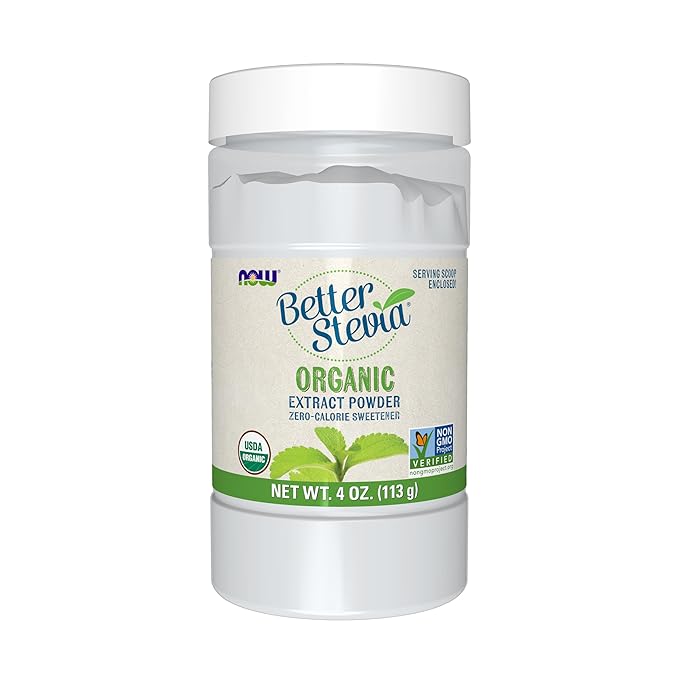 NOW Foods BetterStevia Organic Zero-Calorie Extract Powder Keto Friendly Suitable for Diabetics No Erythritol 4-Ounce