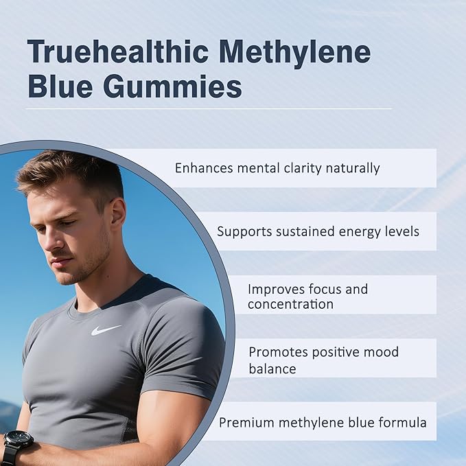 Truehealthic Methylene Blue Gummies 5mg of Methylene Blue Per Gummy for Sustained Energy Mental Clarity Lifted Mood 99.9% Pure 30 Gummies