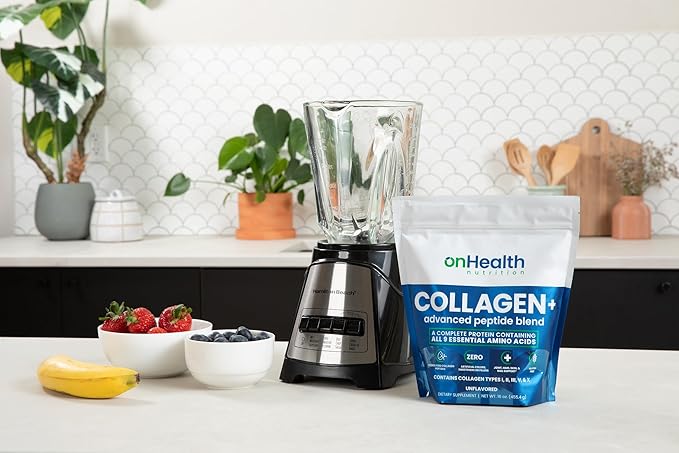 onHealth Multi Collagen Peptide Powder Types I II III V &amp X Complete Protein with All 9 Essential Amino Acids Biotin Hyaluronic Acid &amp Vitamin C Unflavored Easy‑Mix Collagen for Women &am