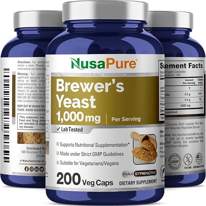 NusaPure Brewer’s Yeast - Suitable for Vegetarian/Vegan Non - GMO - 1000mg 200 Capsules