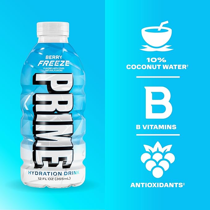 PRIME HYDRATION Berry Freeze Cherry Freeze &amp Ice Pop 12 Fl Oz Variety Sports Drinks &amp Rapid Rehydration Electrolyte Powder Sticks Ocean Cherry &amp 12 Pack Black Graffiti Squeeze Sports