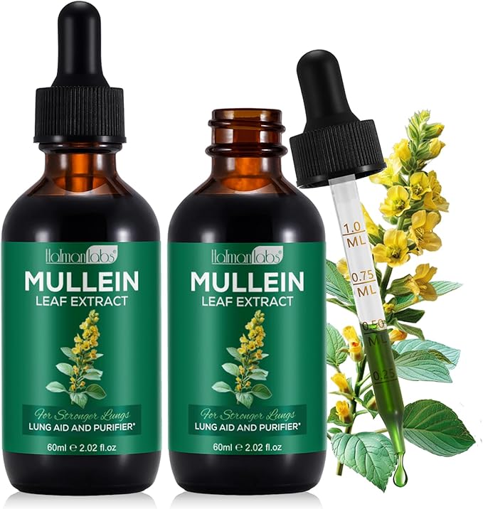 Mullein Leaf Extract for Lungs Mullein Drops for Lungs Support Lung Respiratory Function for Healthy Breathing Improvement in Pulmonary Function Natural &amp Safe Supplement (2 PC)