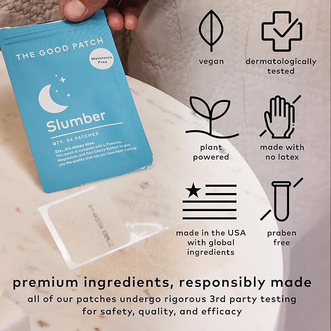 The Good Patch Slumber Sleep Patch Support Melatonin Free Sustained Release Natural Patch with L-Theanine Magnesium Tart Cherry Extract Plant Powered Wearable Wellness (8 Total Patches)