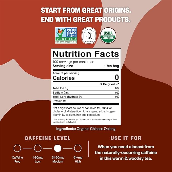 FGO Organic Oolong Tea Eco-Conscious Tea Bags 100 Count Packaging May Vary (Pack of 1)