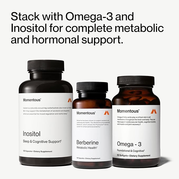 Momentous Berberine - Natural Bioavailable Supplement Formulated from Plant Alkaloid to Help Support Metabolic &amp Cardiovascular Health - Vegan - Gluten Free - NSF Certified for Sport - 60 Servings