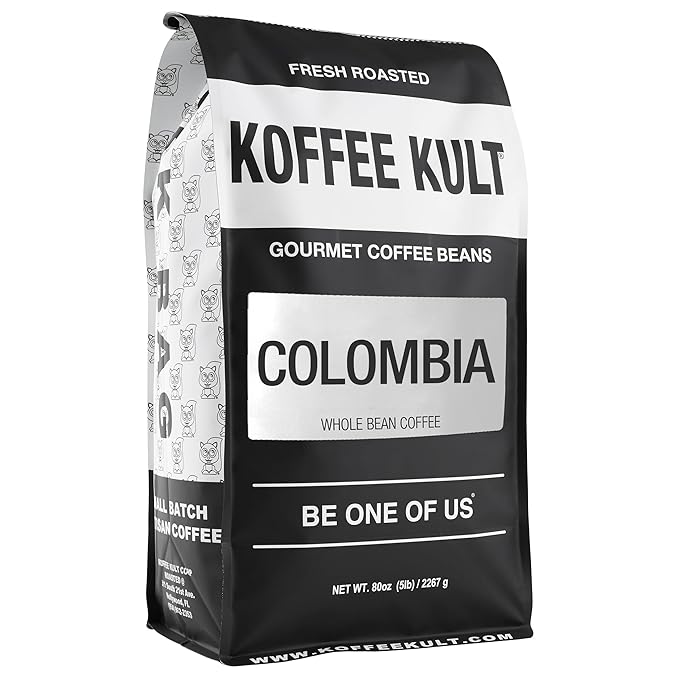 Koffee Kult Colombian Medium Roast Coffee Beans 100% Single Origin Colombia Arabica Whole Bean (Whole Bean 80oz)