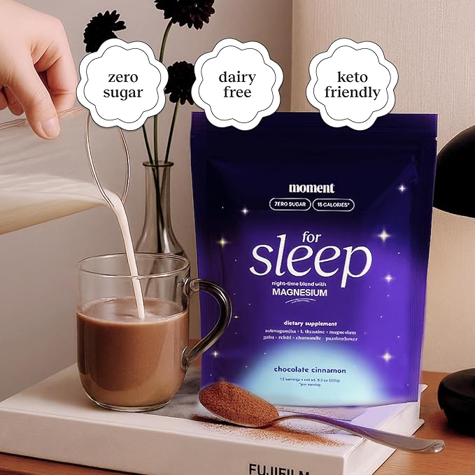 Moment Sleep Powder (SHARK TANK) | Hot Chocolate | Melatonin Alternative | 0 Sugar | Low Calorie | Mushroom Drink | Adaptogens Reishi GABA Magnesium Chamomile | Keto | Dairy Free | 15 Servings